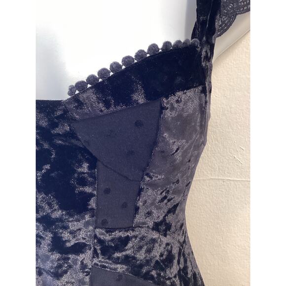 Free People Madeline NWOT Black Velvet Lace Sweetheart Polka Dot Mini Dress S - Picture 3 of 9